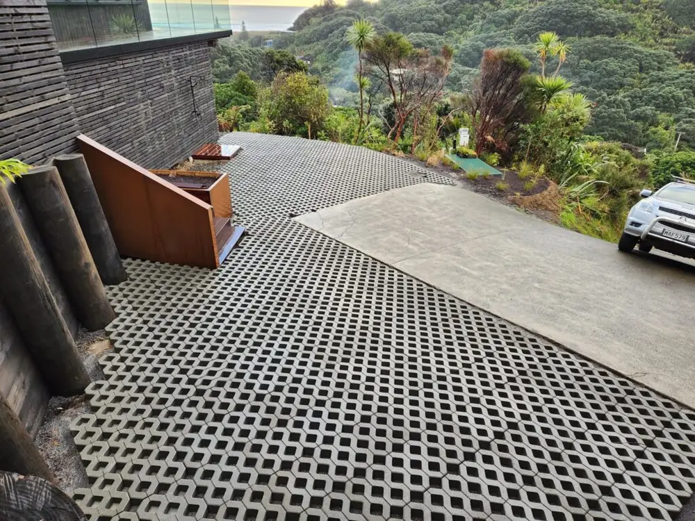 After: Driveway excavation and grass paver installation in Piha