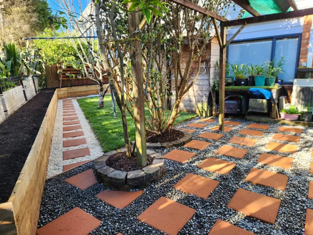 After: Paving, ready lawn and planter box in Glen Eden